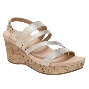 LifeStride Women's Discover Strappy Cork Wedge Sandals Gold Size 8 1/2
